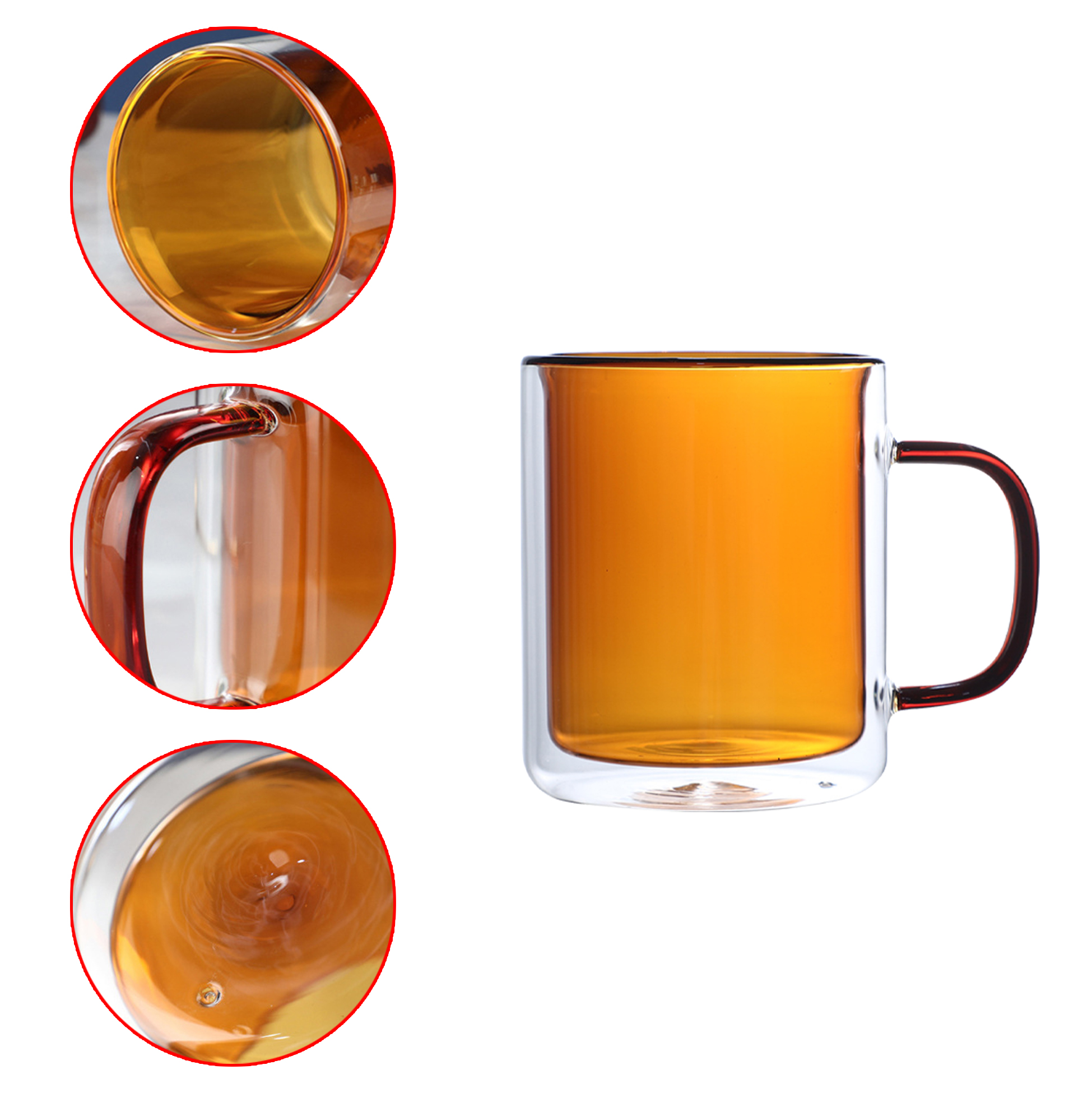 250ml/350ml Double Walled Colored Glass Mug with Handle