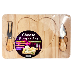 Heart Shaped Wooden Cheese Board Set with 2 Tools