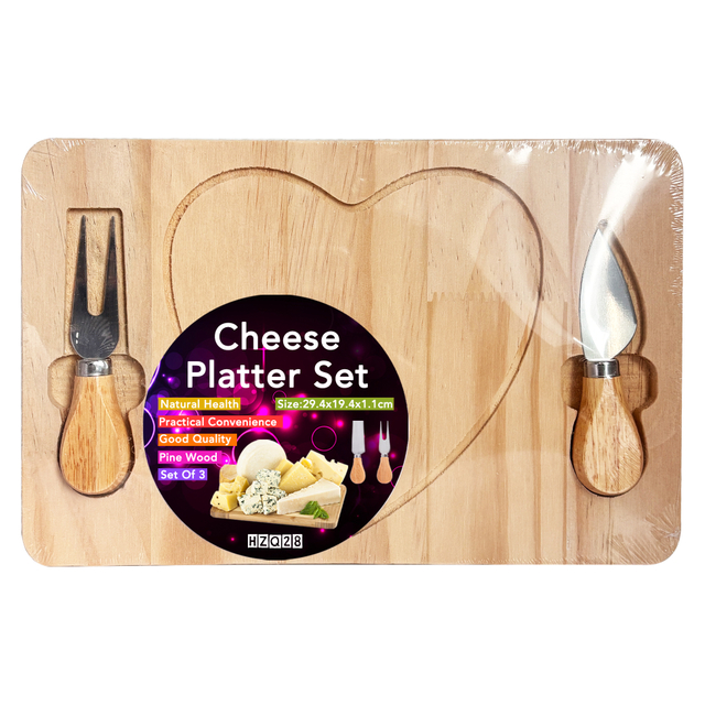 Heart Shaped Wooden Cheese Board Set with 2 Tools