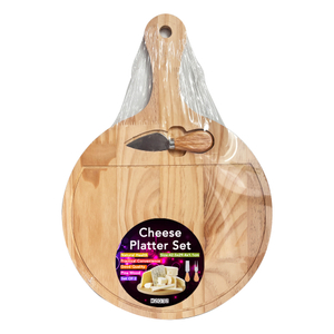 Round Wooden Cheese Board with Integrated Knife