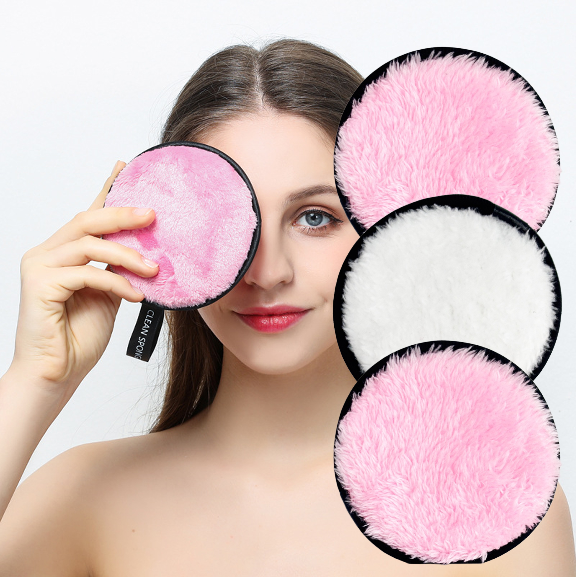 Set of 3 Reusable Plush Facial Cleansing Pads Set