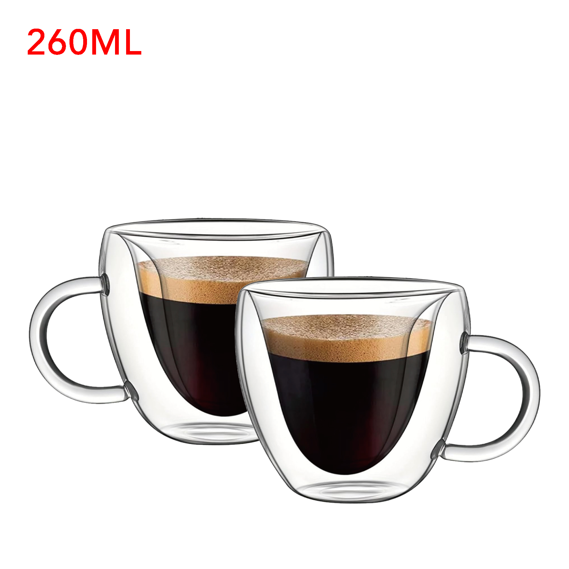 260ml Double-Wall Heart-themed Glass Coffee Mugs