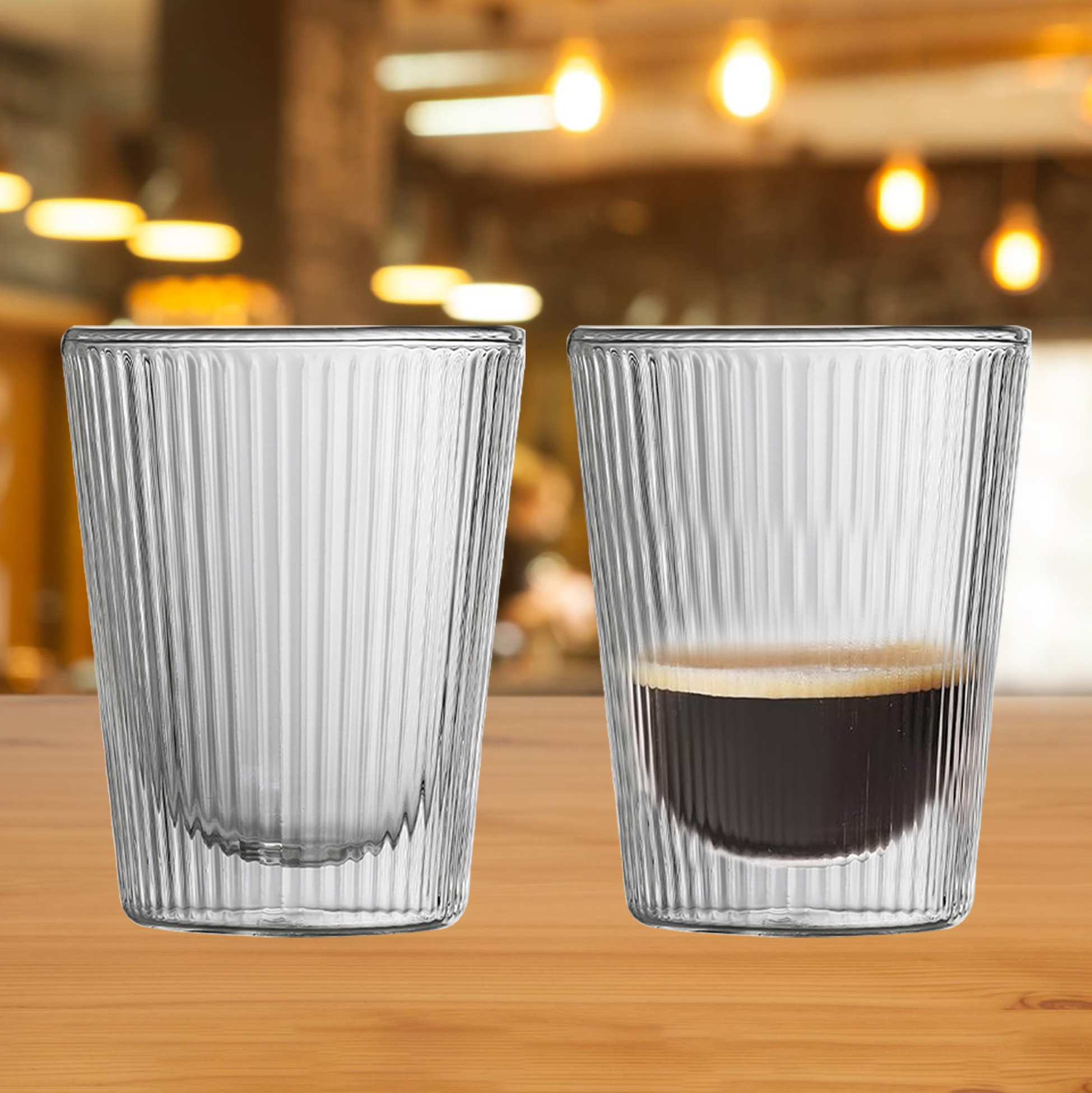 250ml/350ml Double Walled Ribbed Glass Cup