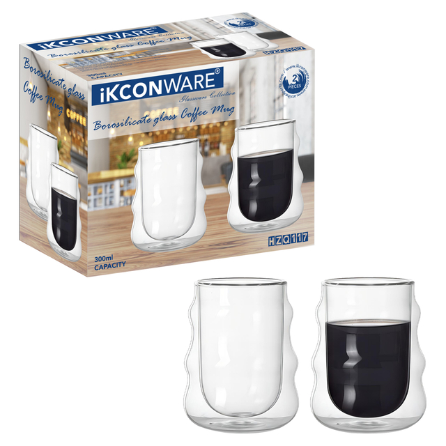 300ml Double Walled Irregular Shaped Glass Mug