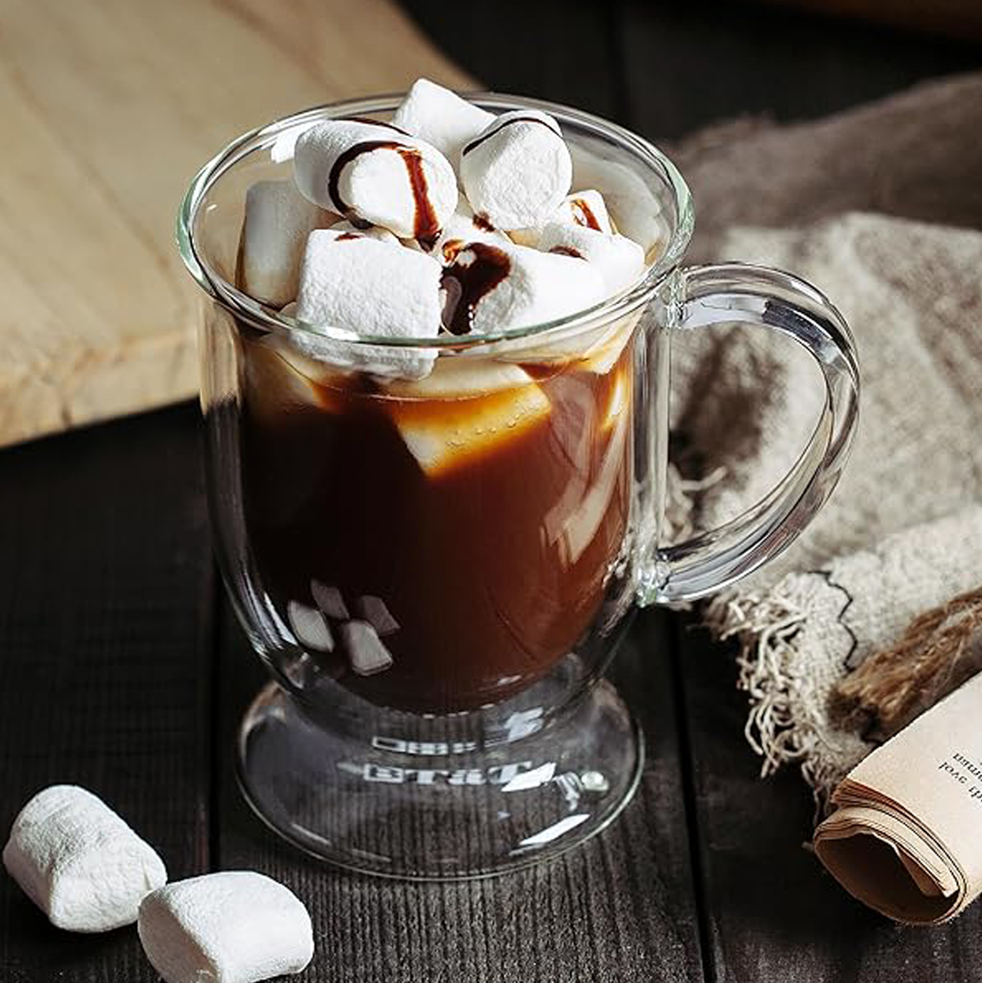 350ml Double Walled Glass Mug with Base And Handle