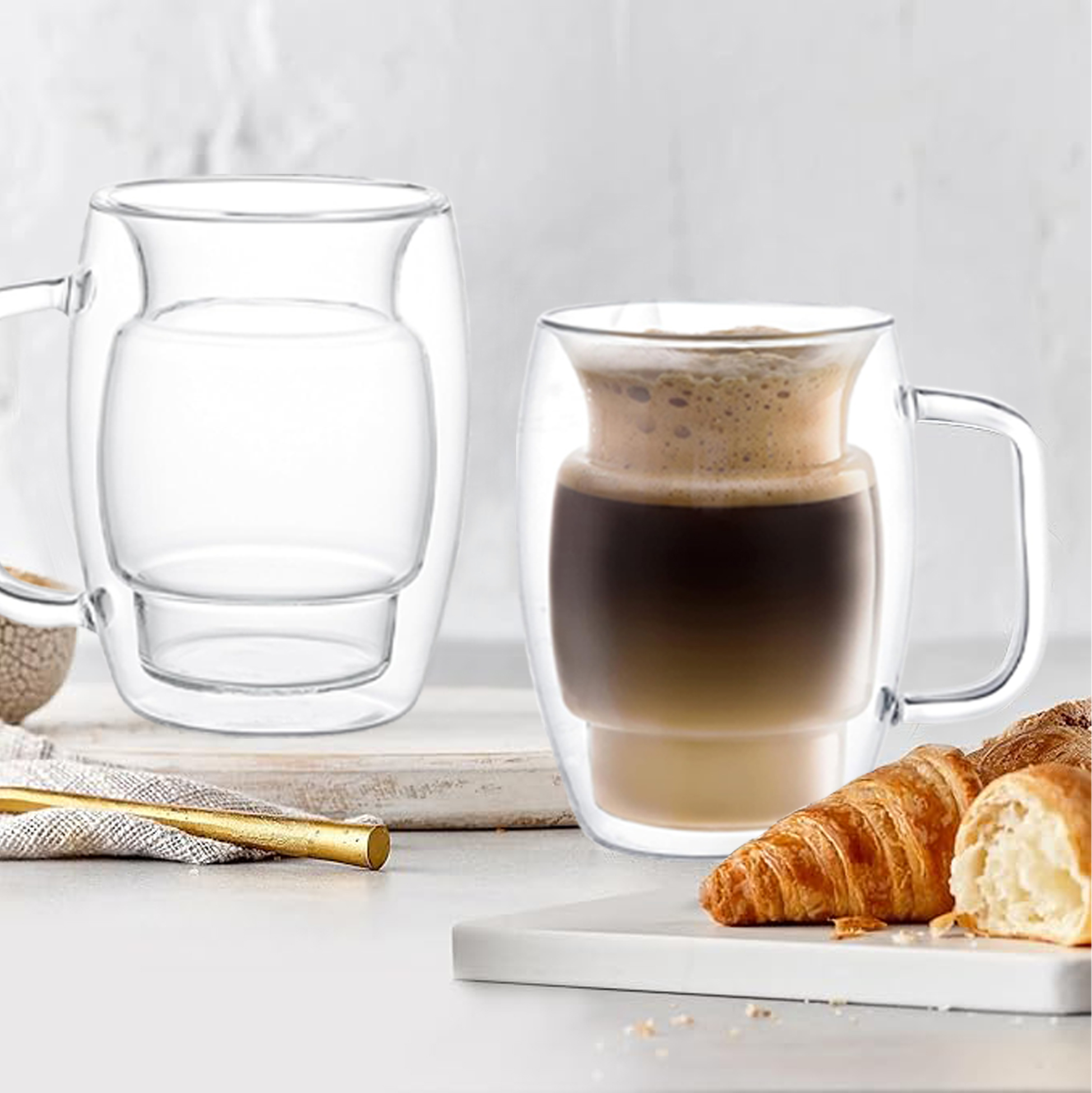 470ml Double Walled Glass Mug with Unique Shape And Handle