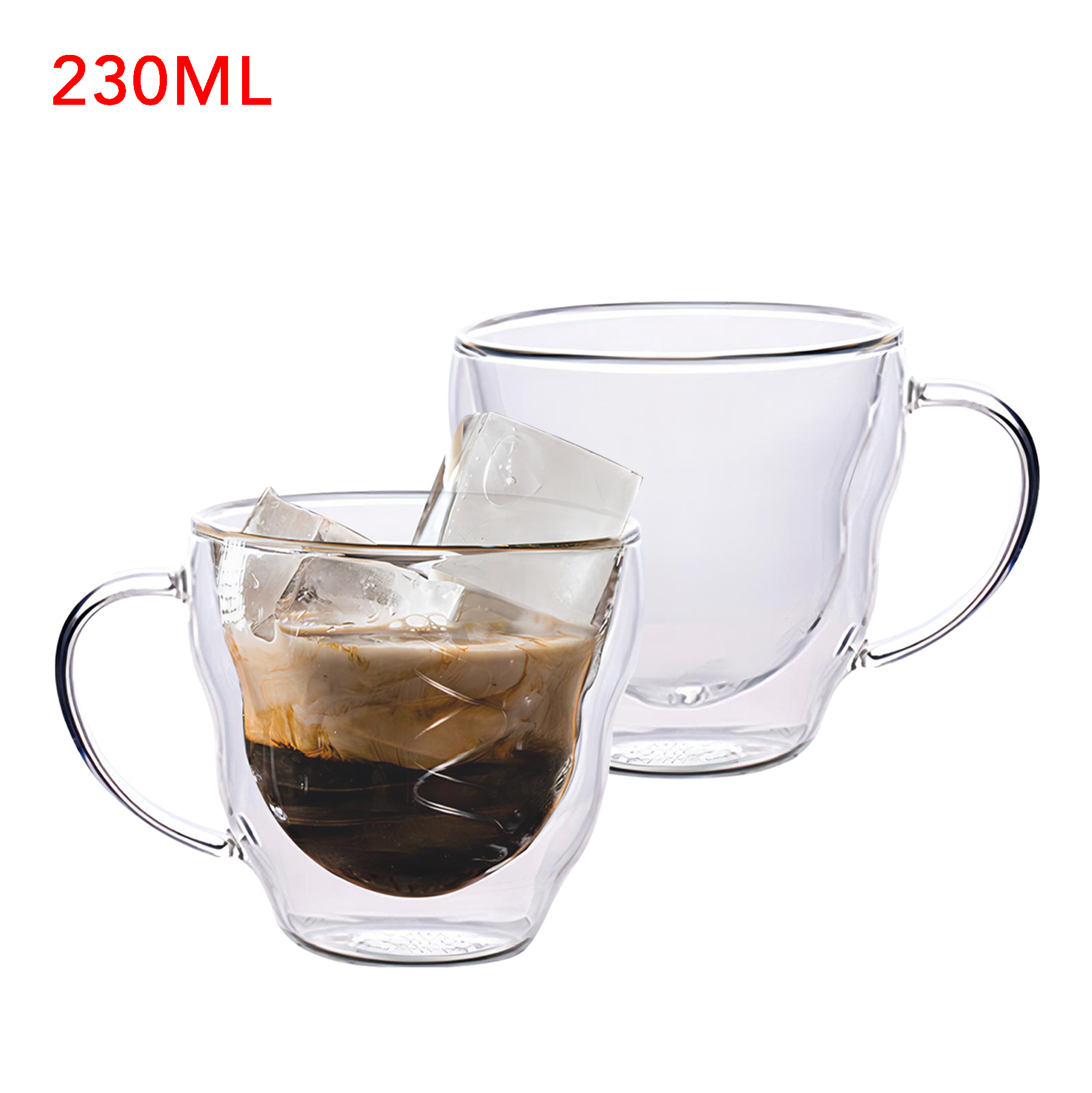 230ml Double Walled Glass Coffee Mug with Handle