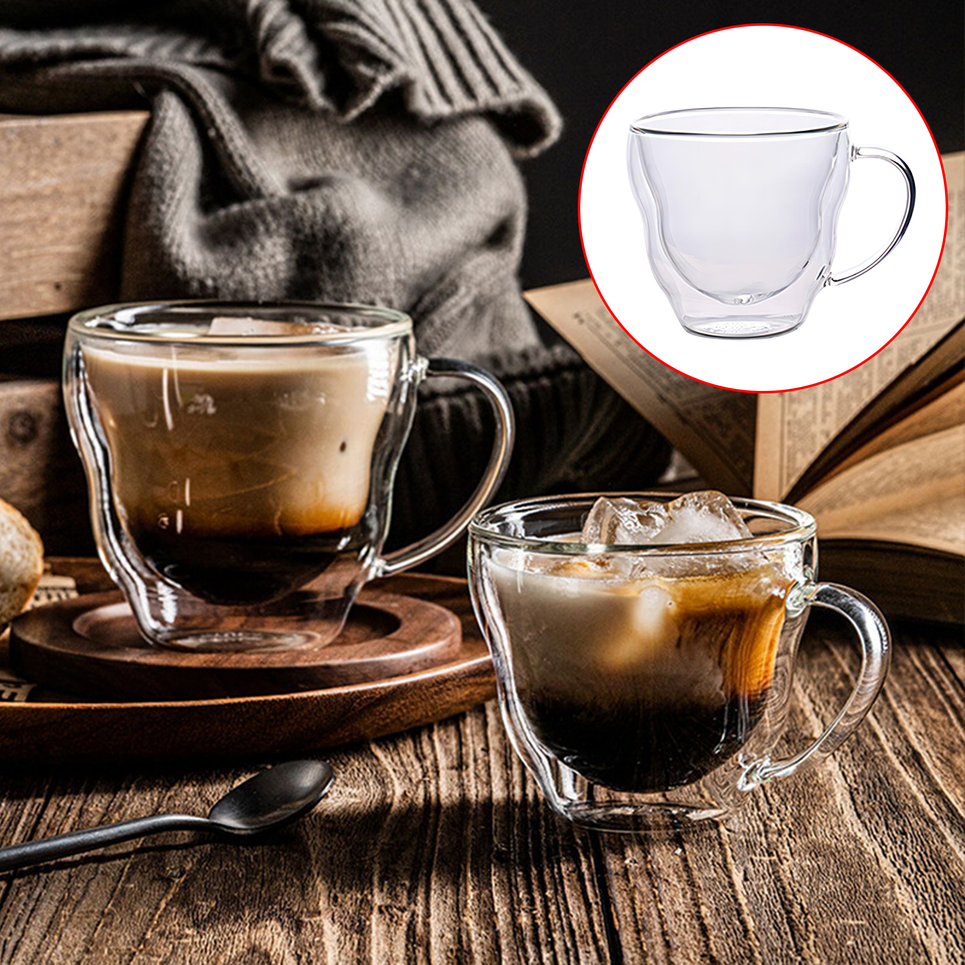 230ml Double Walled Glass Coffee Mug with Handle