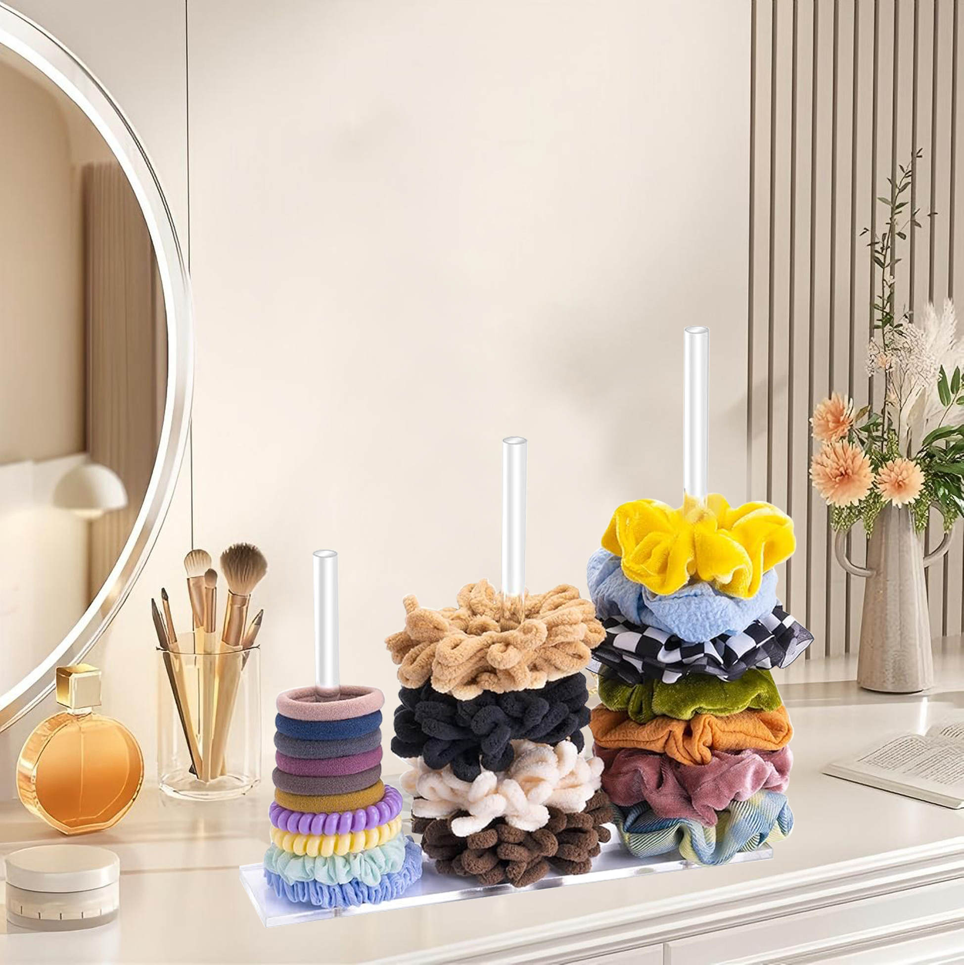 Clear Acrylic Hair Scrunchie & Tie Organizer Rack