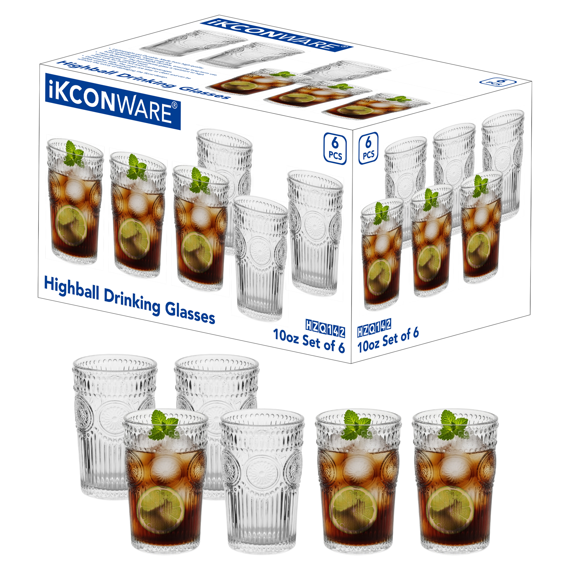 6-Piece Embossed Vintage Glass Tumbler Set