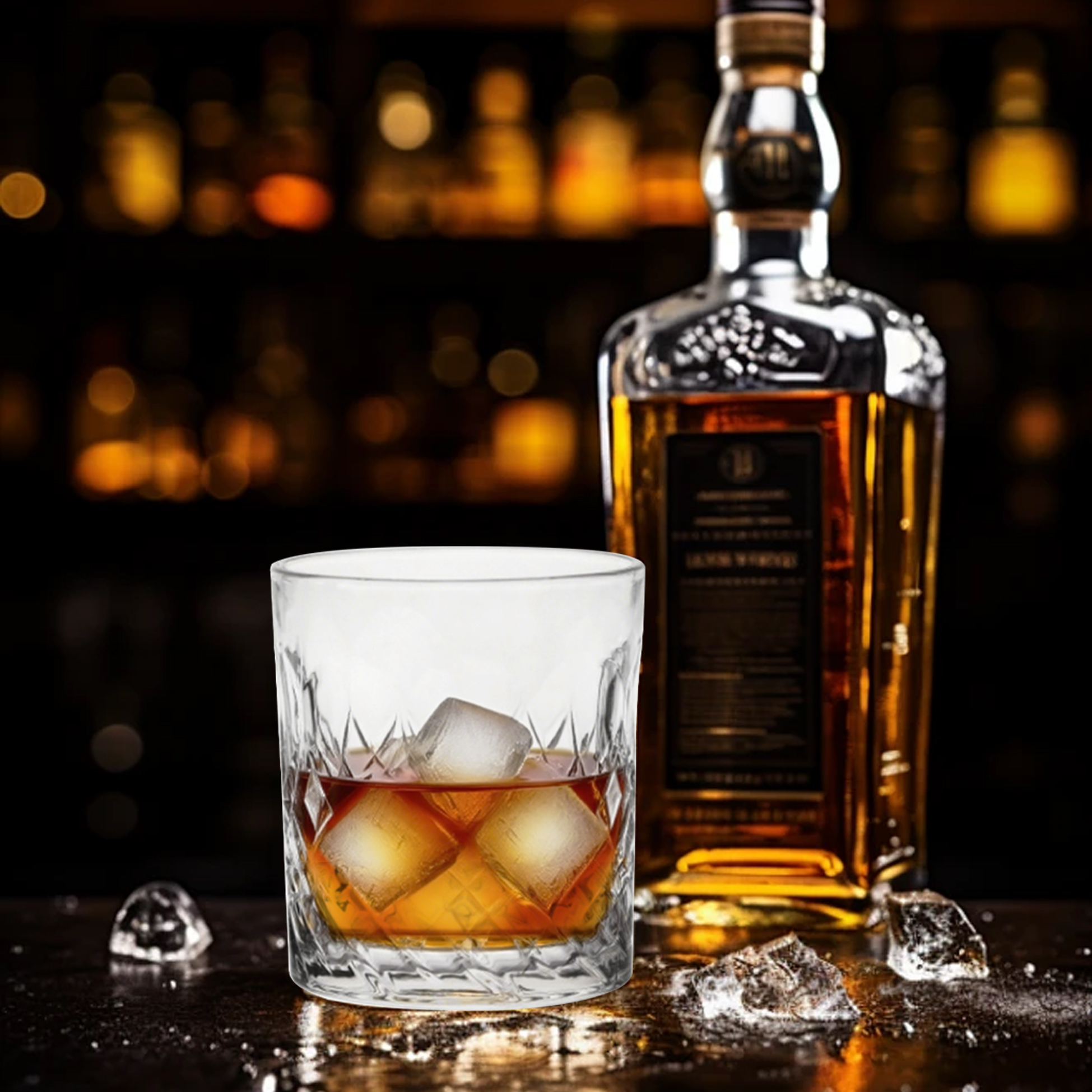 6-Piece Diamond-Etched Whiskey Glass Set