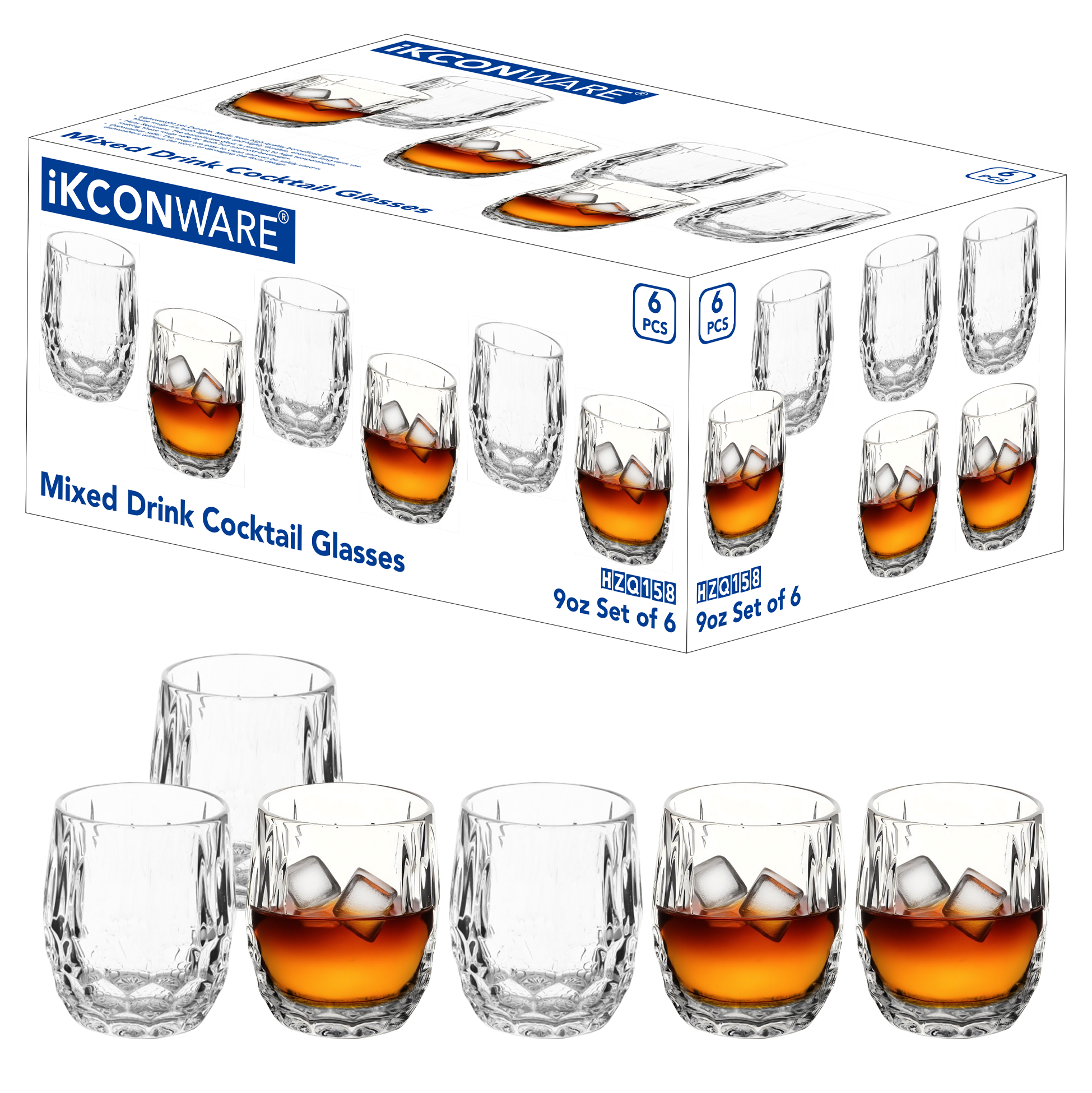 6-Piece Faceted Whiskey Glass Set