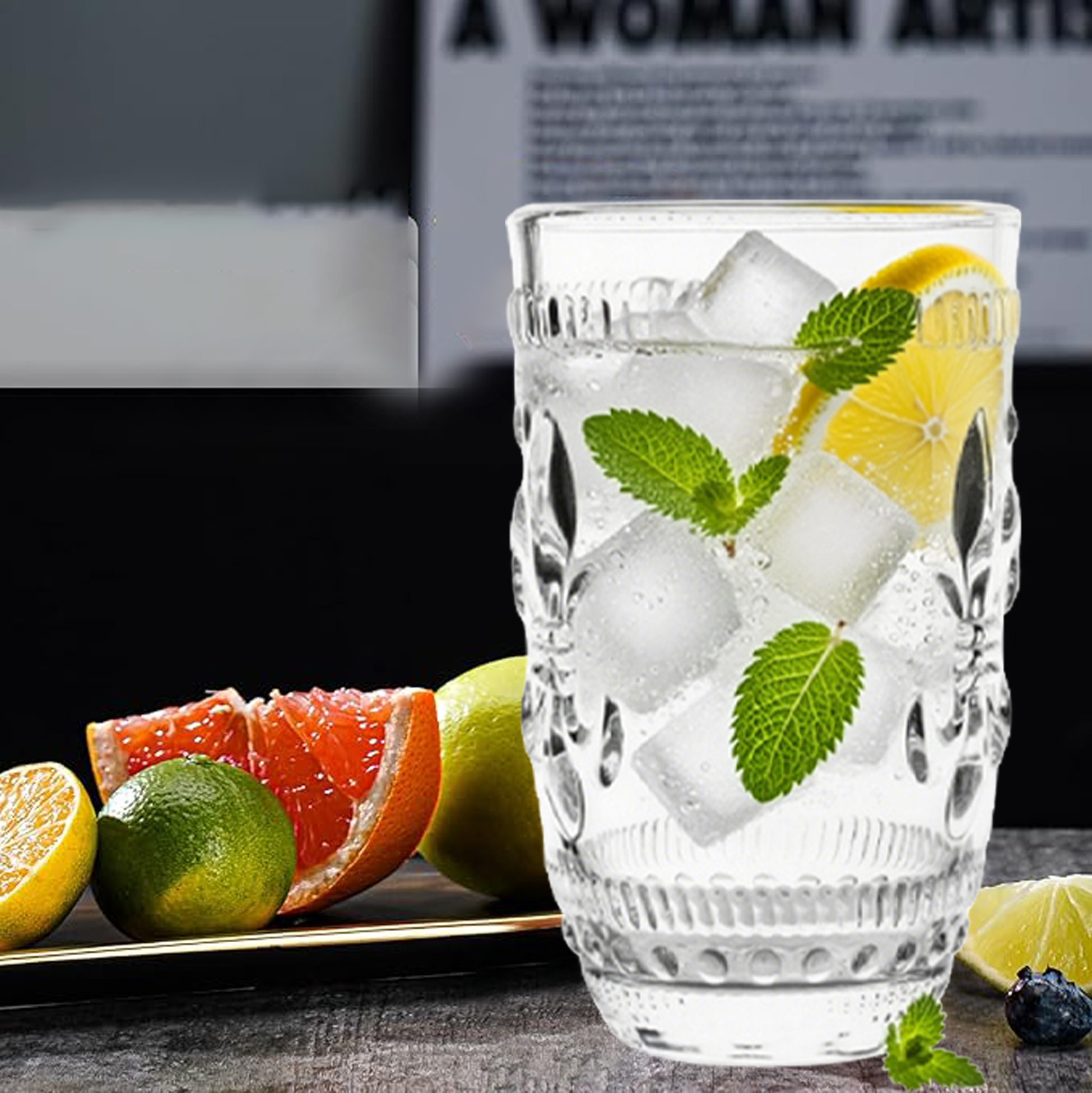 6-Piece Fleur-De-Lis Etched Glass Set
