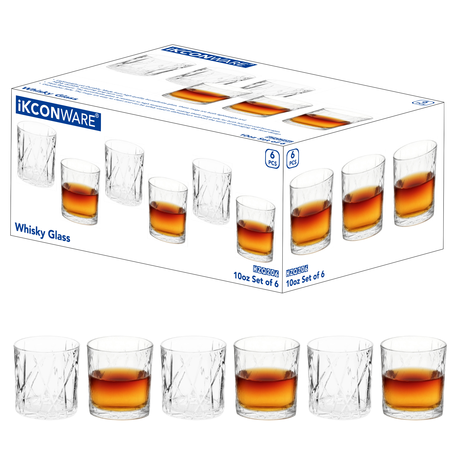 6-Piece Diamond-Cut Whiskey Glass Set