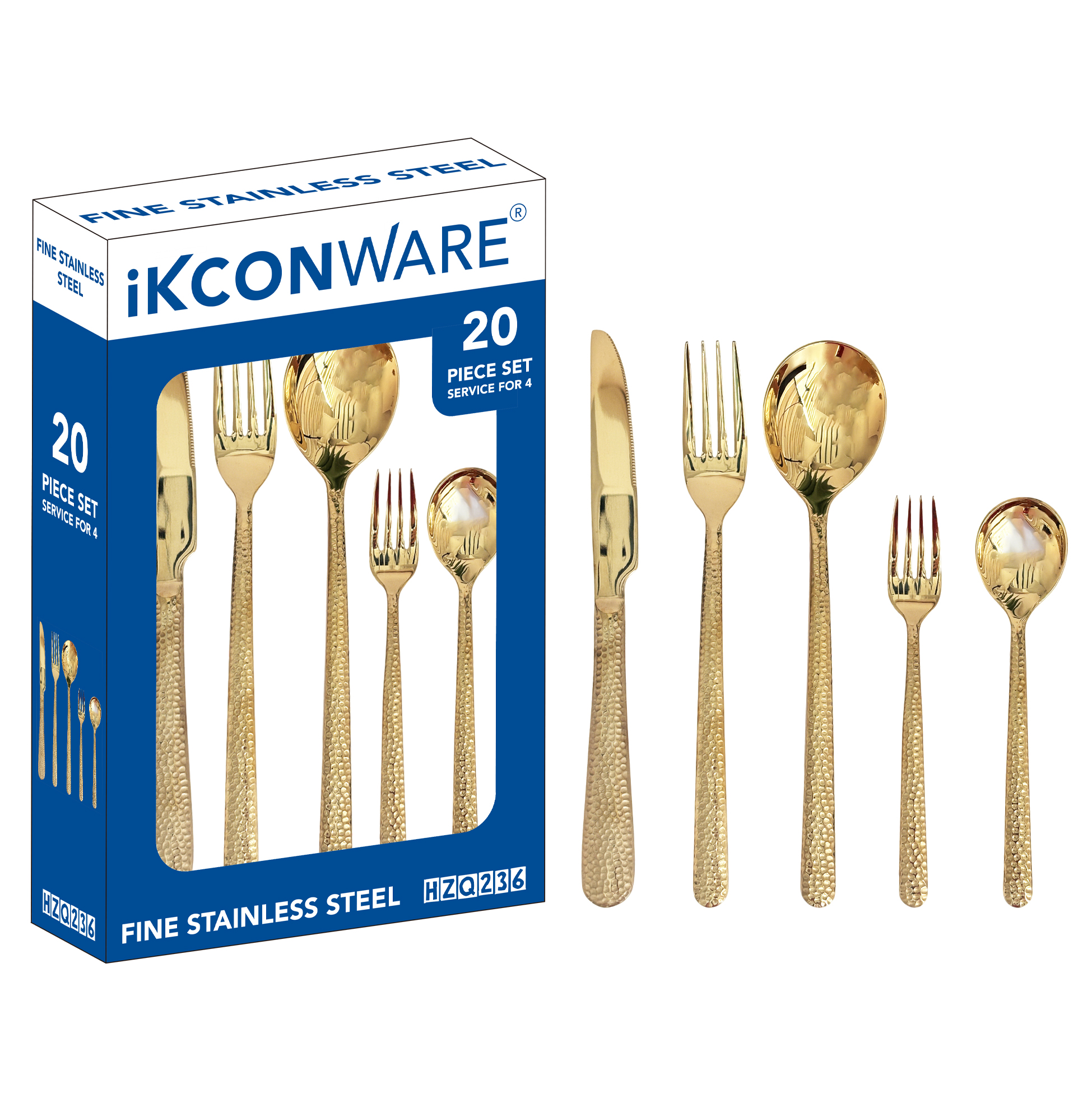 20-Piece Hammered Gold Cutlery Set