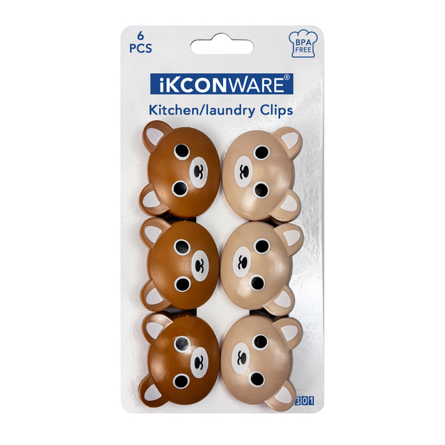 Brown Bear-Themed Plastic Clip Set of 6