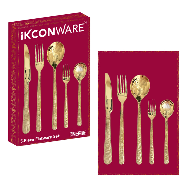 5-Piece Hammered Gold-Toned Cutlery Set