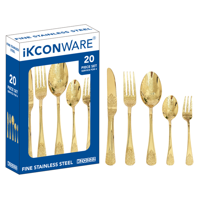 20-Piece Gold-Plated Ornate Cutlery Set
