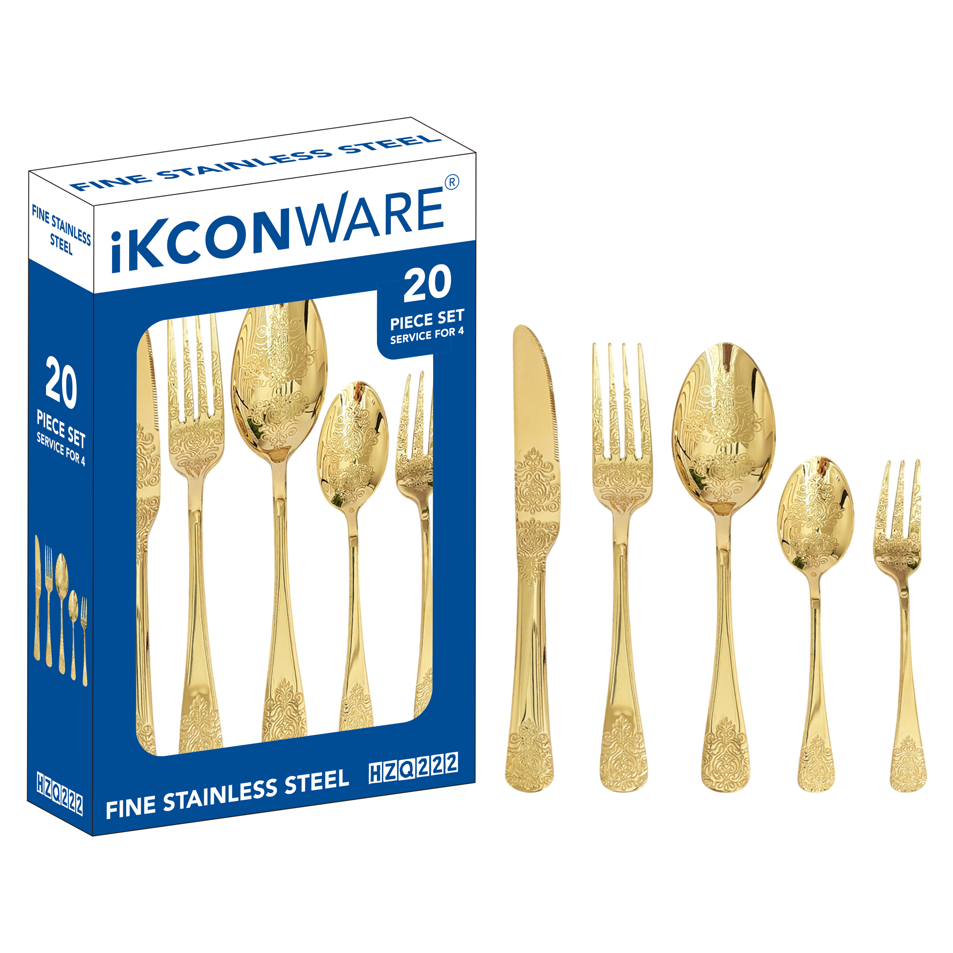20-Piece Gold-Plated Ornate Cutlery Set