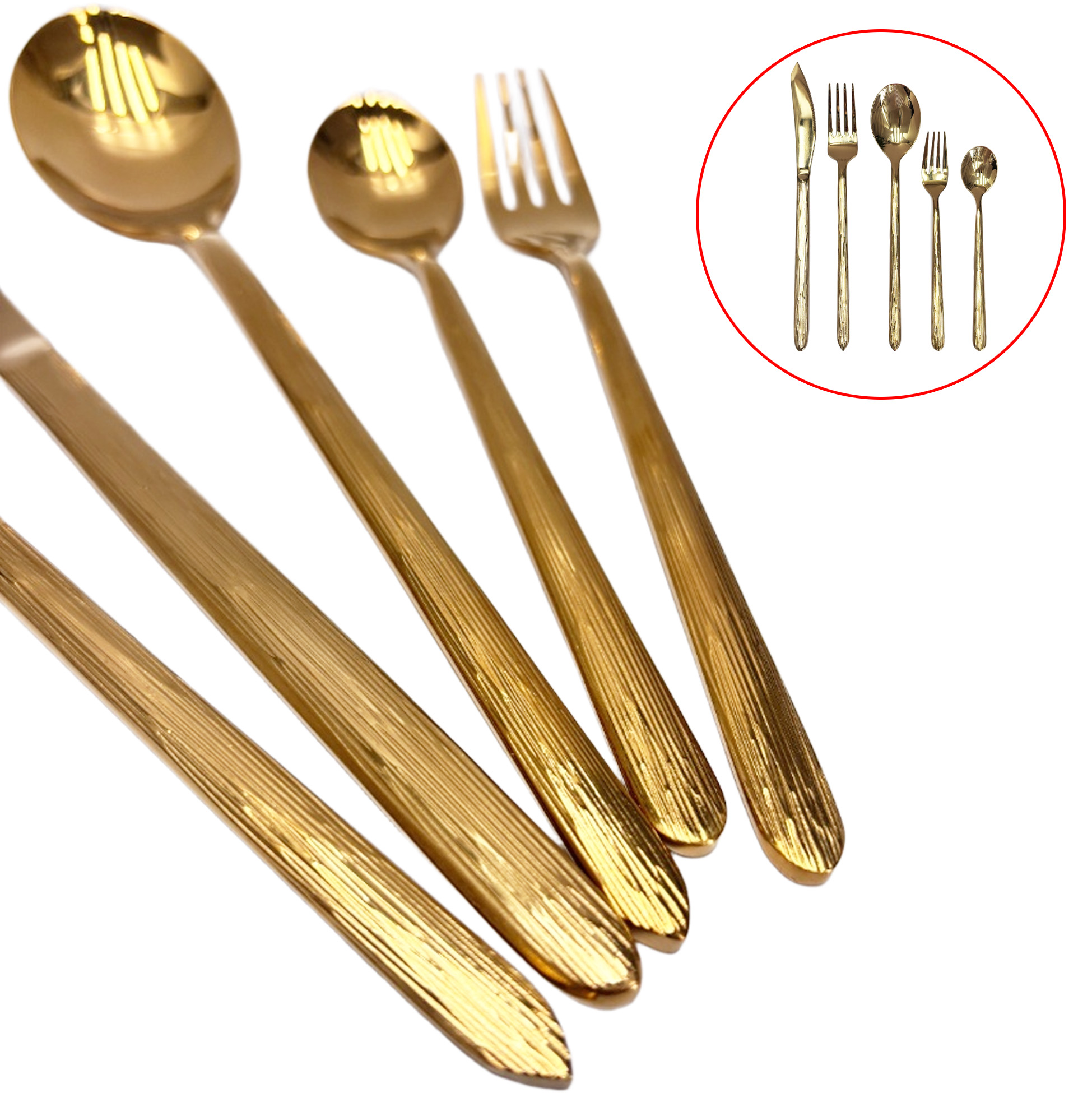 5-Piece Gold-Toned Textured Handle Cutlery Set