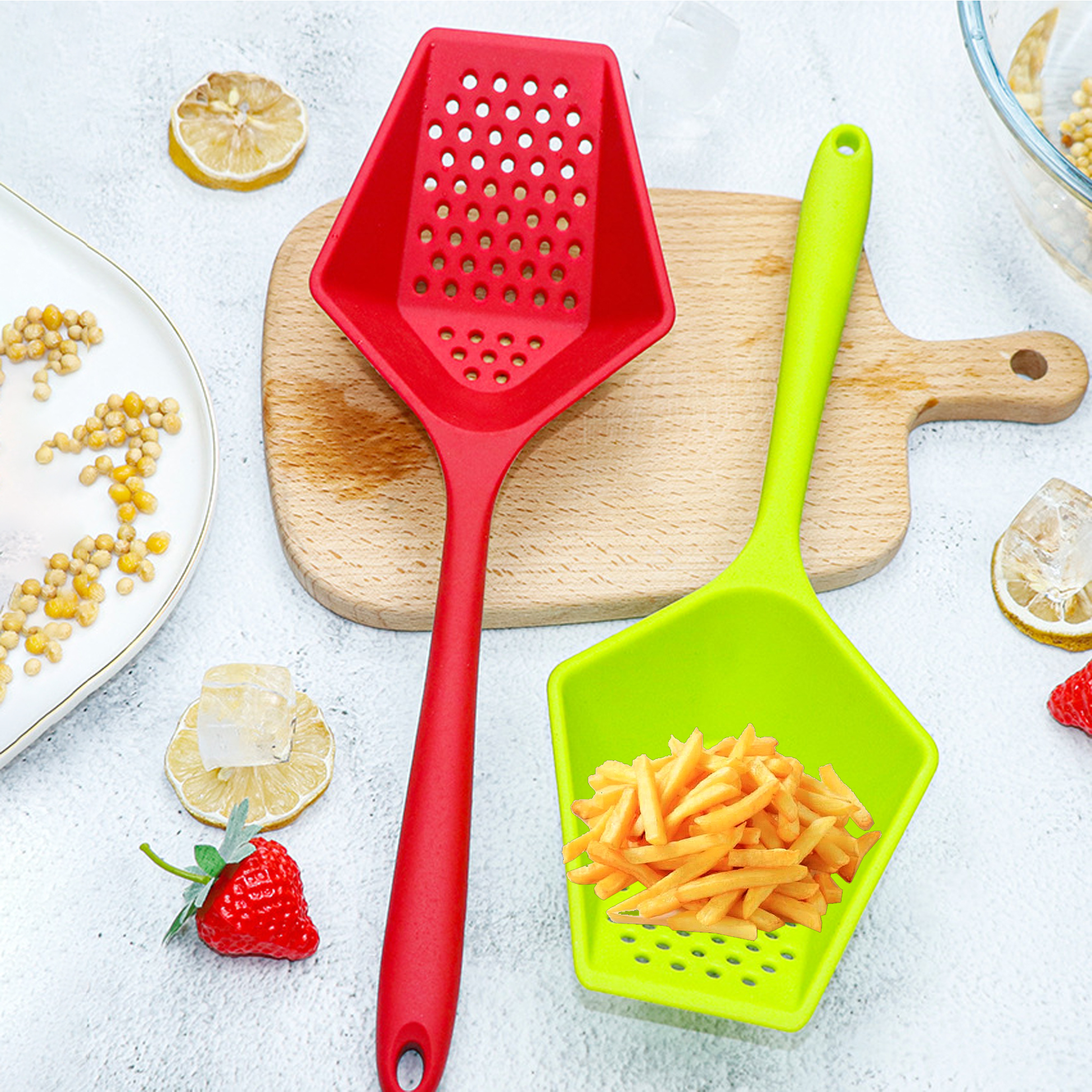 Silicone Colander Spoon with Hole Handle