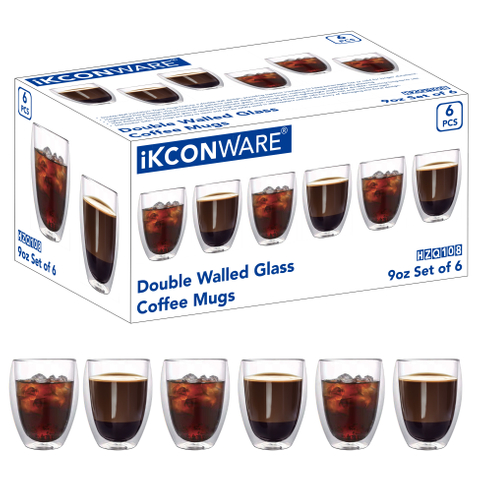 6 Pcs Double Walled Insulated Clear Glass Tumbler