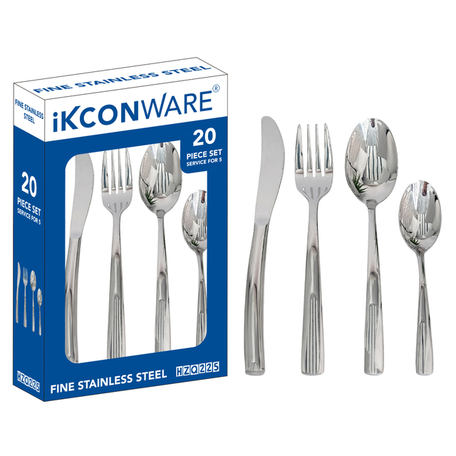 20-Piece Ribbed-Handle Stainless Steel Cutlery Set