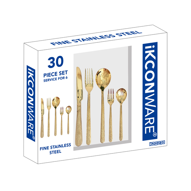 30-Piece Hammered Gold Cutlery Set