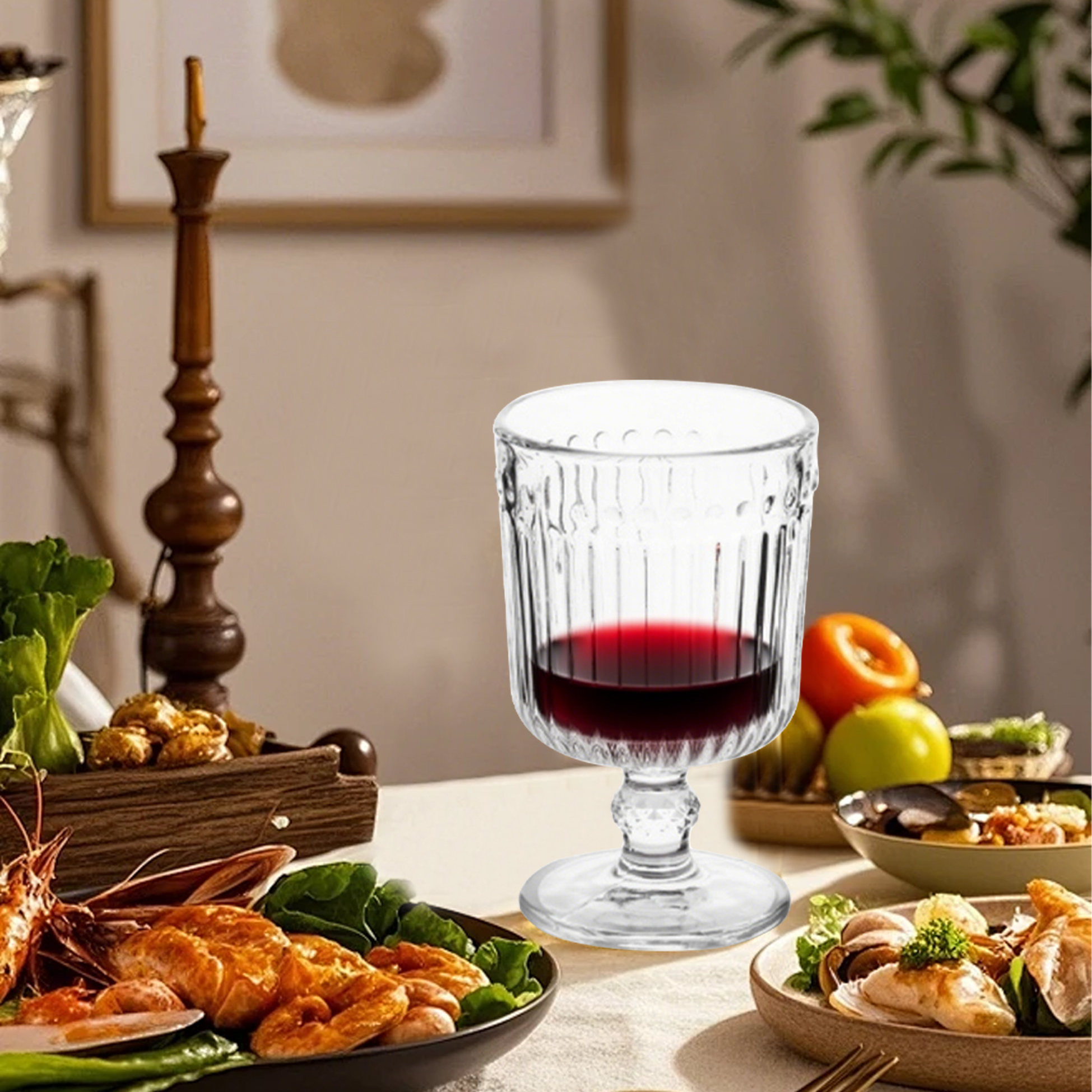 6-Piece Ribbed Retro Wine Glass Set