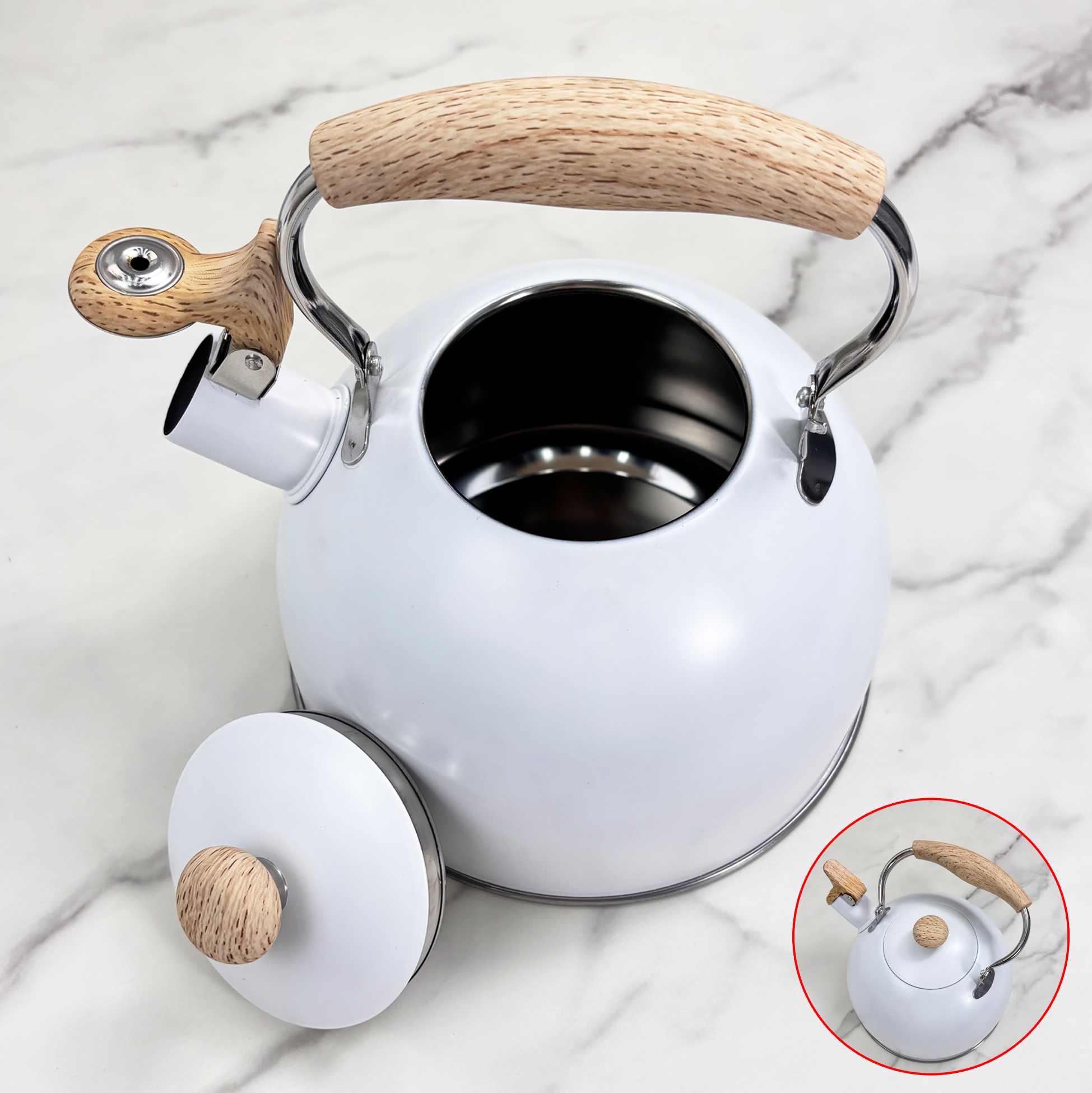 2.5L White Stainless Steel Kettle