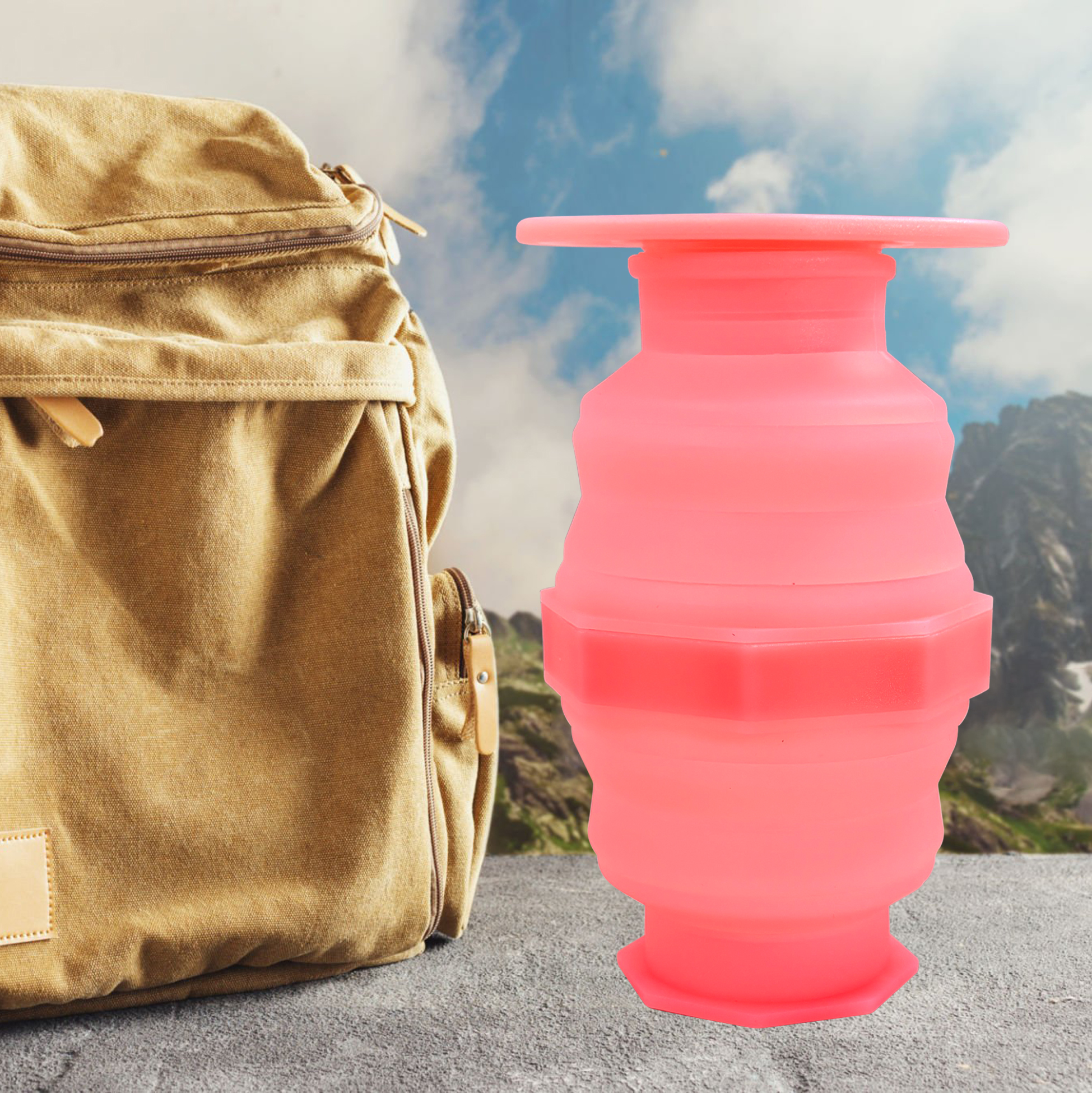 Pink Silicone Collapsible Water Bottle