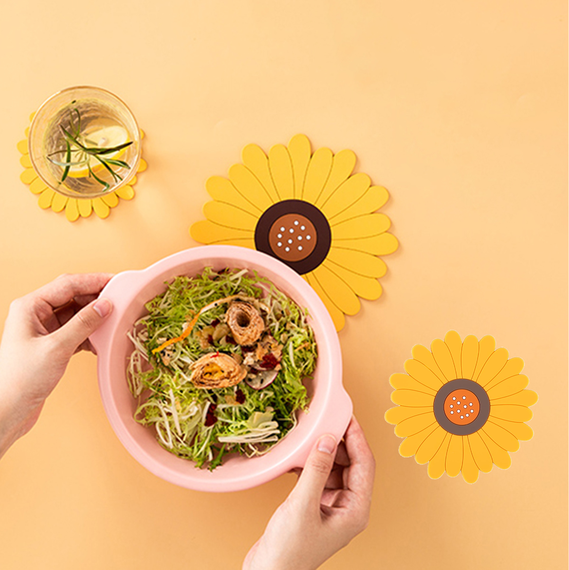 Anti-Hot Trivet Mat,Sunflower Anti-Heat Pan Mat,Antislip Heat Resistant Placemat