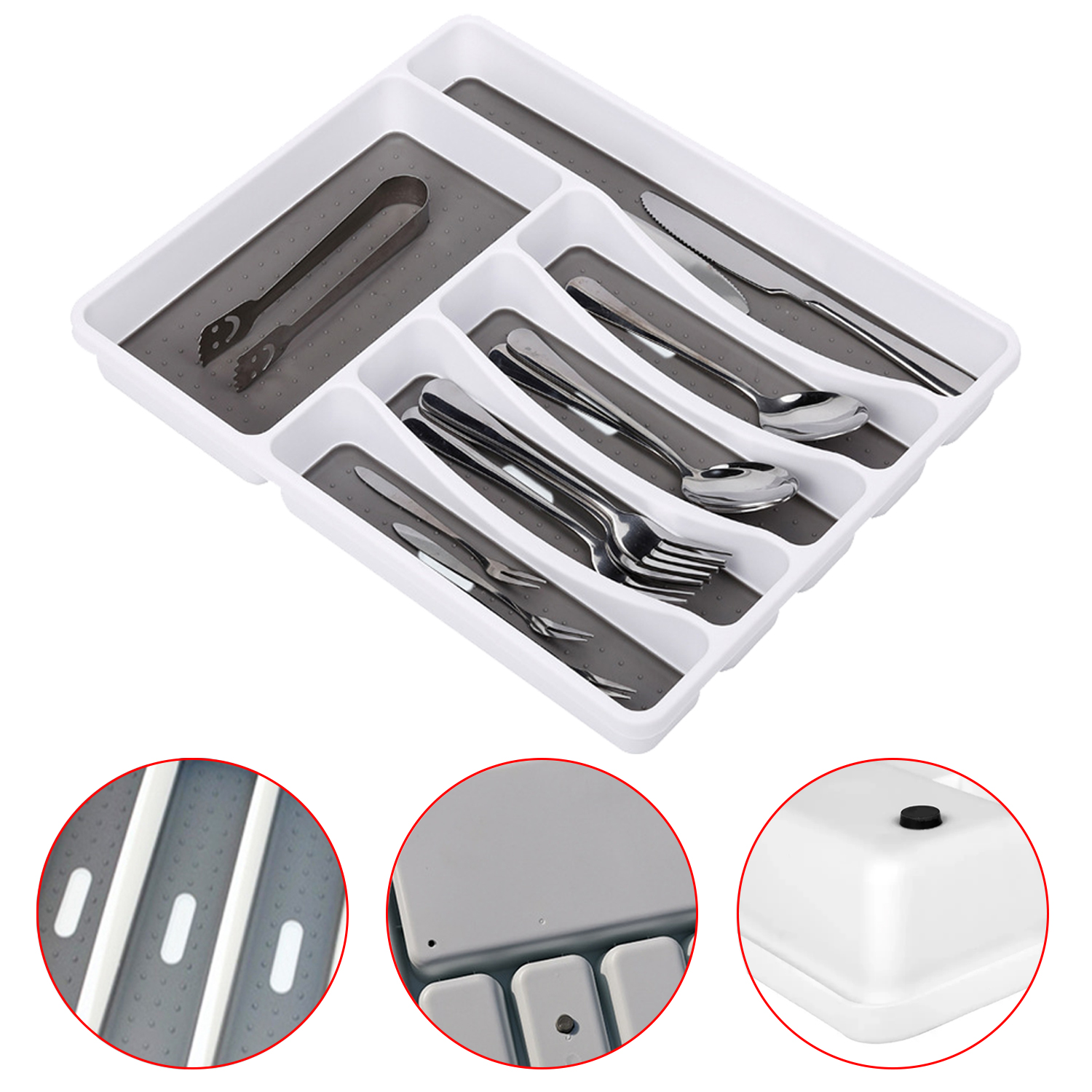 6 Compartments Flatware Tray Holder Silverware Cutlery Tray Drawer Organizer Racks for Spoon Knives Fork Chopsticks