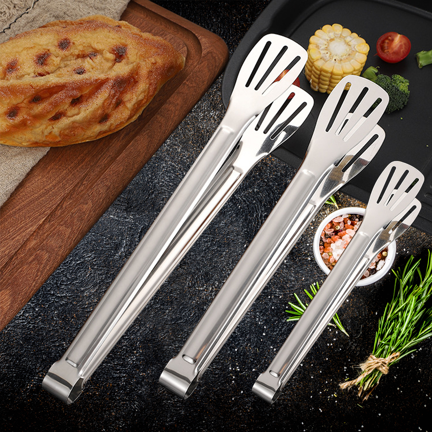 Stainless Steel Kitchen Tools Multipurpose Gripper Vegetable Fruit Bread Fried Steak Barbecue Tongs Serving Clamp