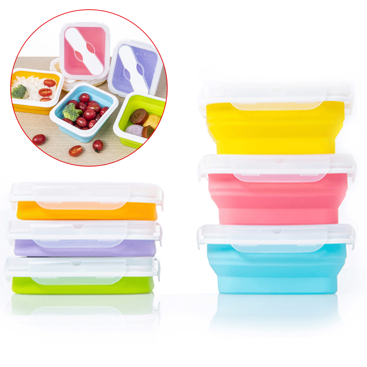 Popular 600ml Food Storage Containers With Fork BPA Free For Outdoor Collapsible Silicone Lunch Bento Box
