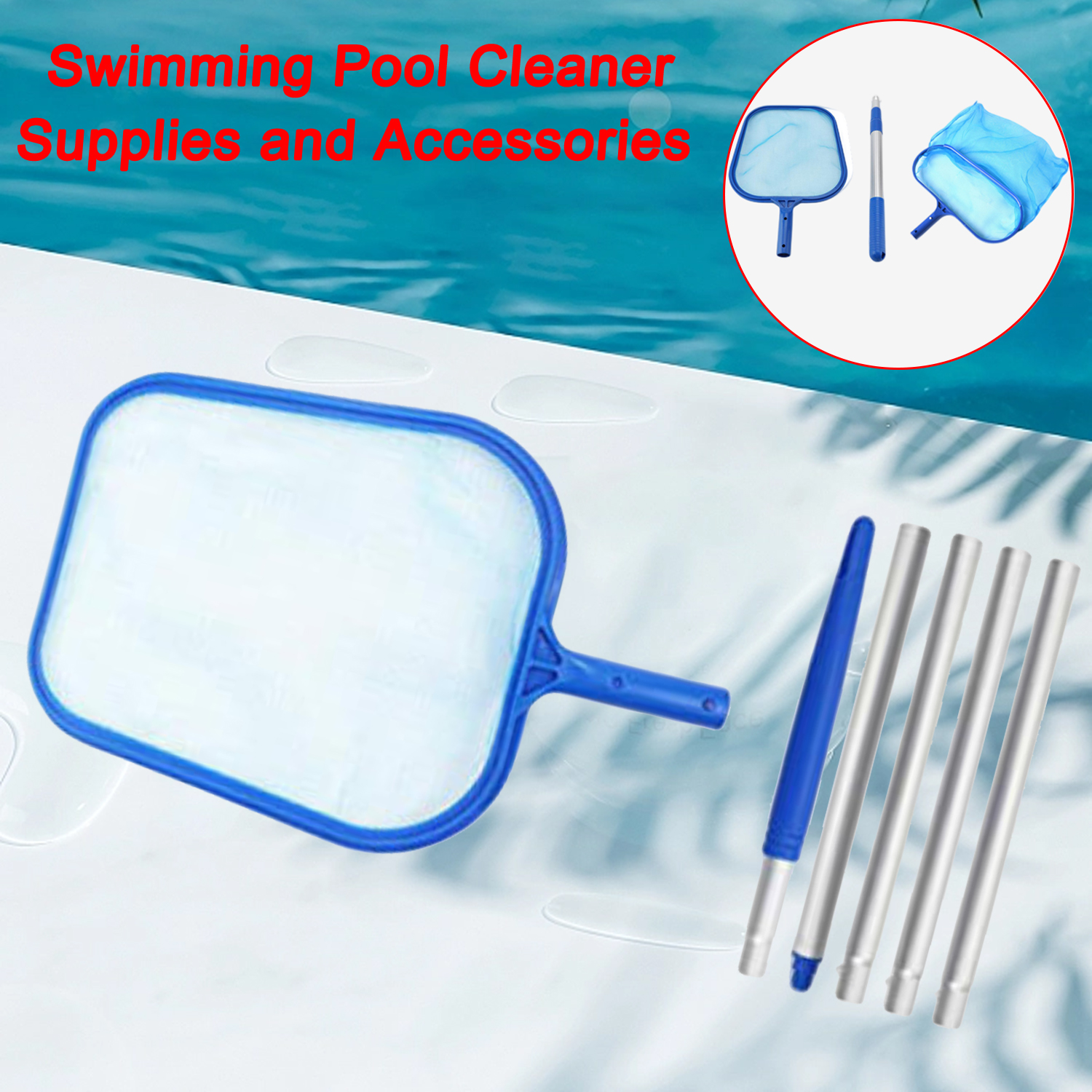 Leaf Rake Net With Adjustable Telescopic Pole for Cleaning Surface of Pond Spa Swimming Pool Cleaner Supplies and Accessories