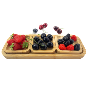 Bamboo Fruit Nuts Tray Dish Square Snack Plate Grid Bamboo Wood Dried Fruit Tray Household Snack Nut Sauce Fruit Box Dish Platter