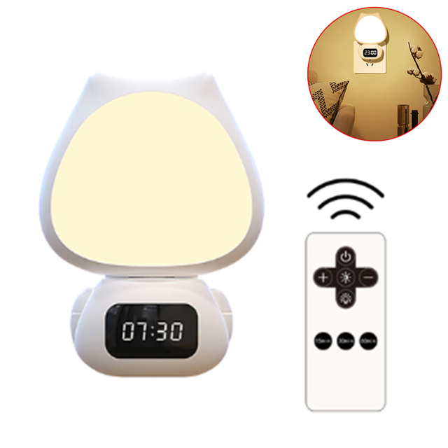Mini LED Digital Table Clock Cute Child Multifunctional Monochromatic Light Three Color Night Light Stepless Dimming Bedroom Bedside Lamp For Home Living