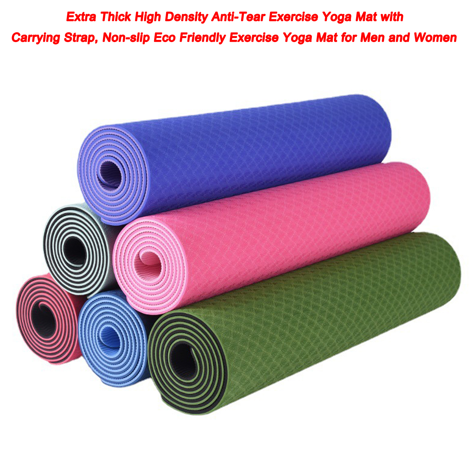 Extra Thick High Density Anti-Tear Exercise Yoga Mat with Carrying Strap, Non-slip Eco Friendly Exercise Yoga Mat for Men and Women