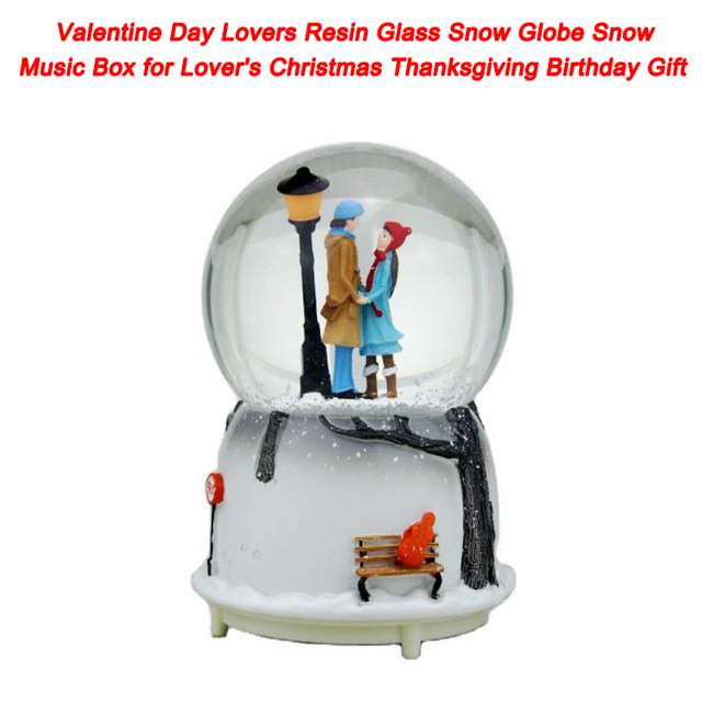 Valentine Day Lovers Resin Glass Snow Globe Snow Music Box for Lover's Christmas Thanksgiving Birthday Gift