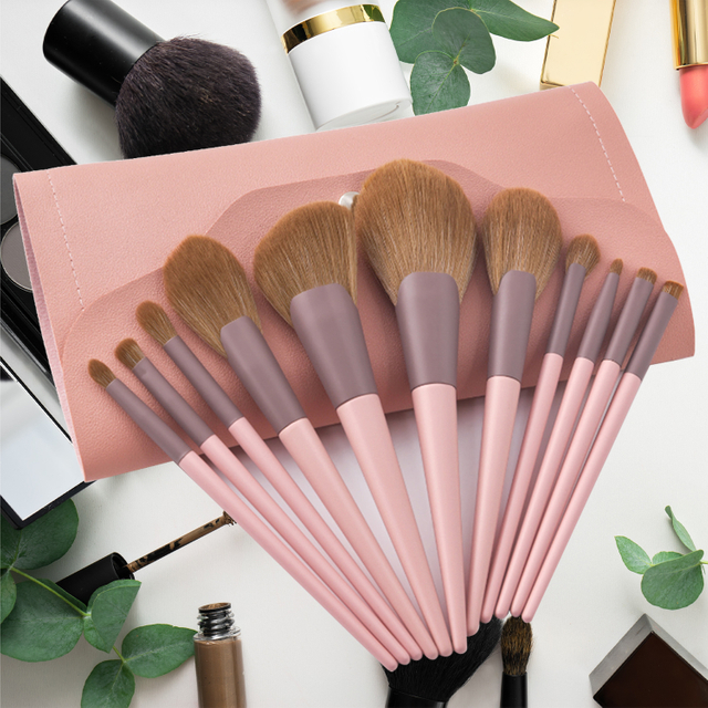 11 Pieces Pink Soft Makeup Brushes Set, Makeup Kit Vegan Single Black Customize Pink Eye Face Cosmetics Makeup Brush Set for Travel