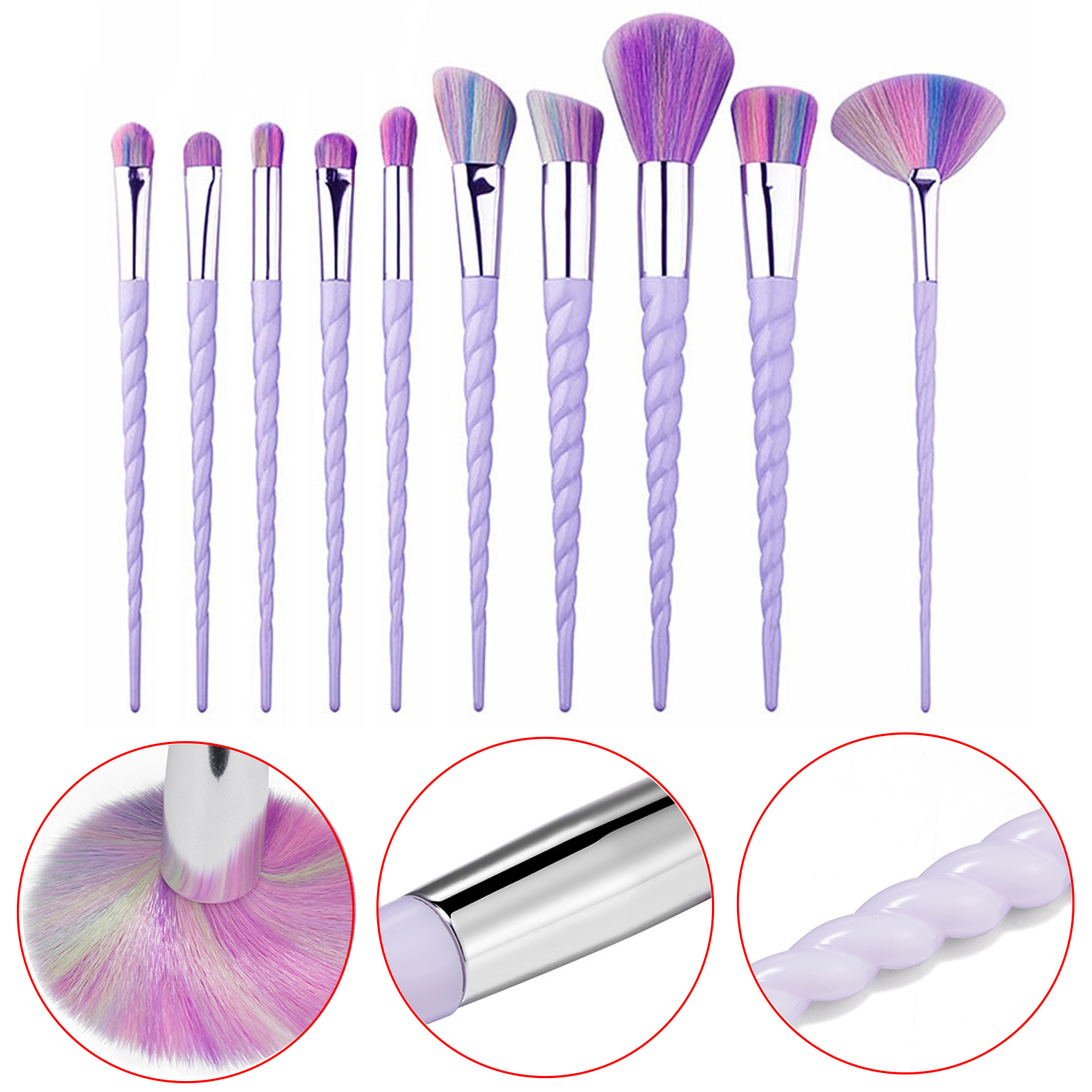 Hot Selling 10 Piece Rainbow Makeup Brush Set High Quality Beautiful Professional Beauty Accessories