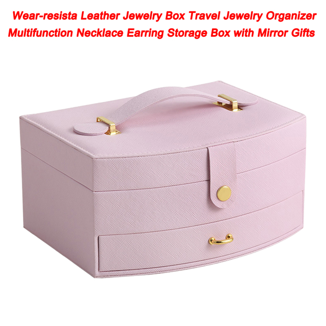 Wear-resist Leather Jewellery Box Travel Jewellery Organizer Multifunction Necklace Earring Storage Box with Mirror Gifts