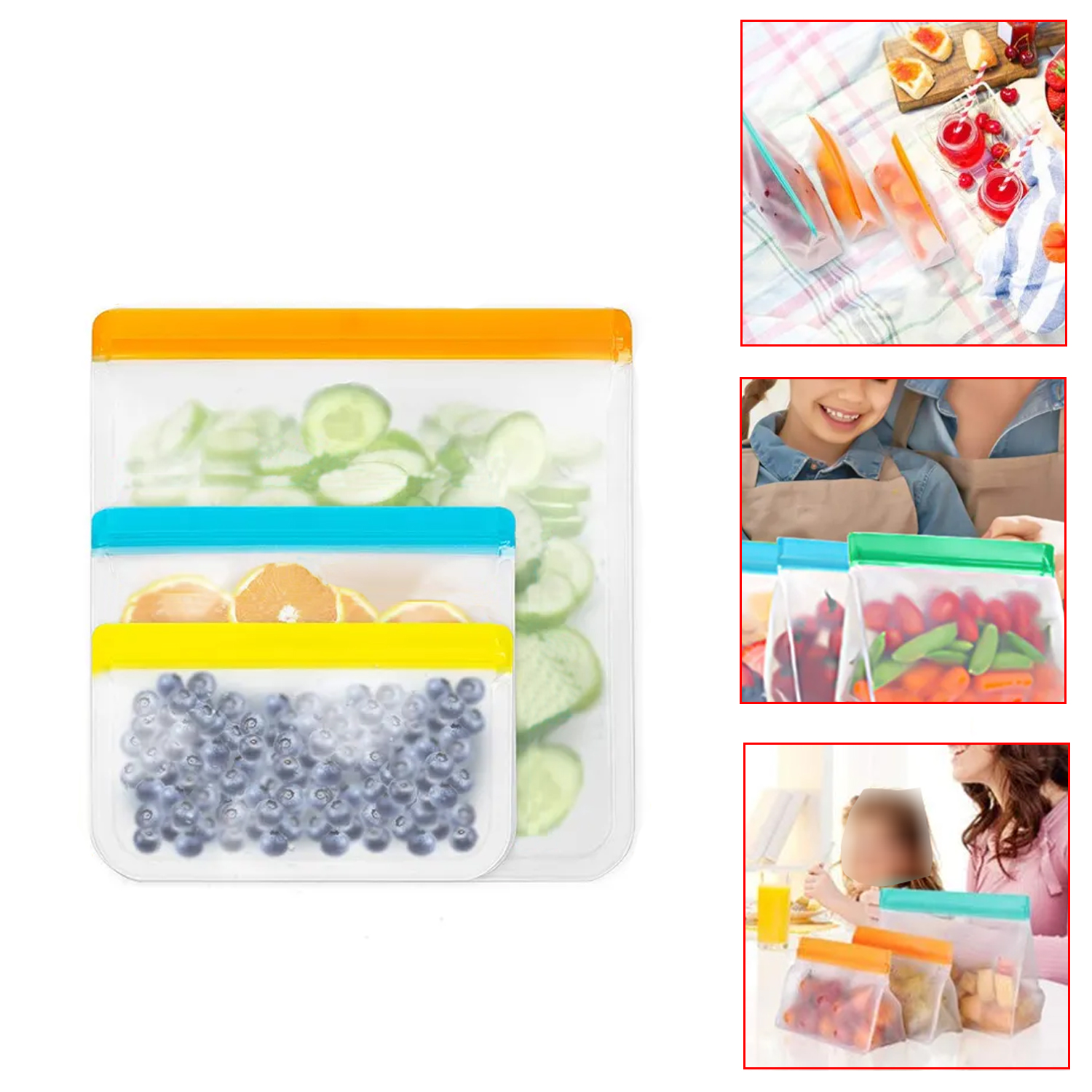 Reusable Food Storage Bags PEVA Safe Food Storage Bag Double Ziplock Seal Freezer Bags Refrigerator Fresh Bag