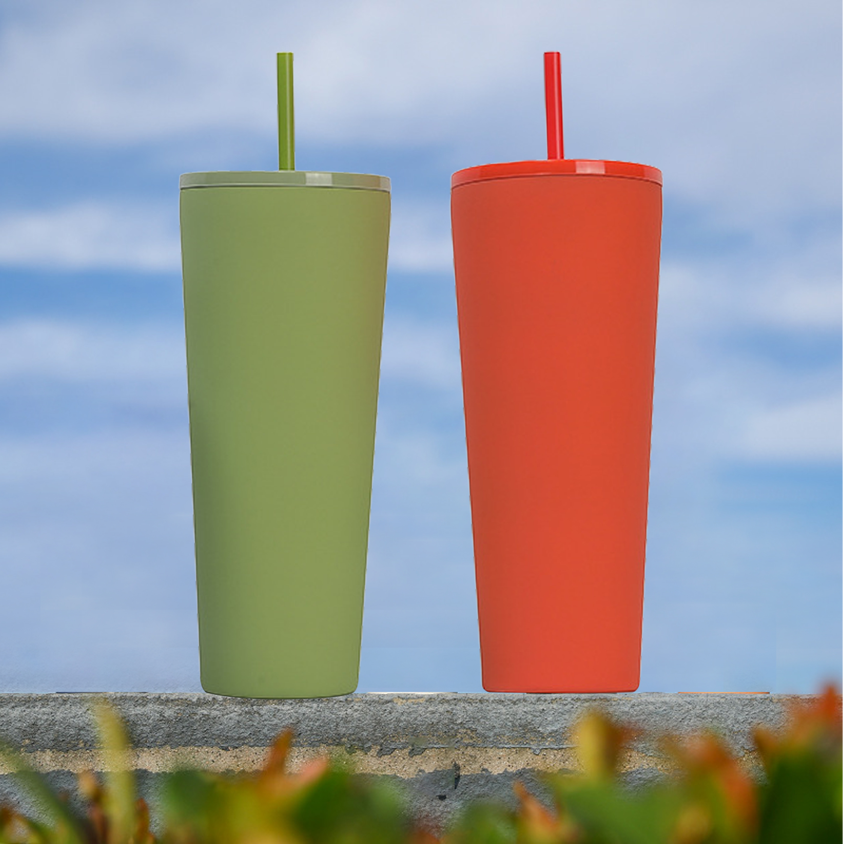 4-Piece Set 750ml Plastic Straw Tumbler