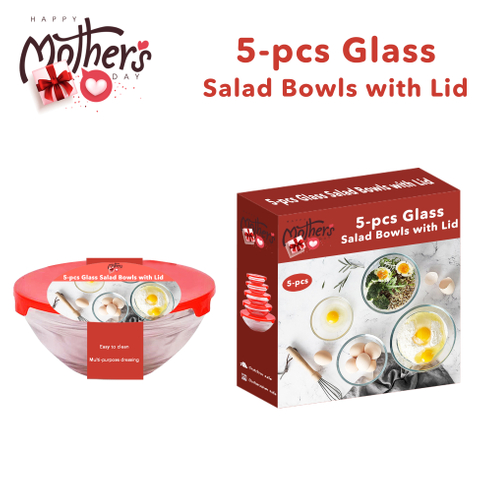 Mother's Day 5-pcs Glass Salad Bowls with Lid