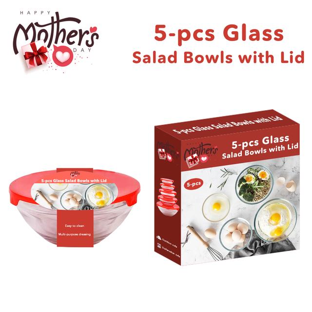 Mother's Day 5-pcs Glass Salad Bowls with Lid