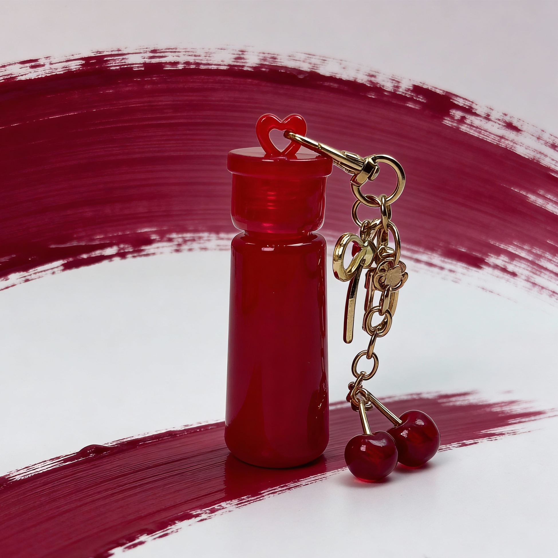 Cherry Charm Lip Gloss Keychain Portable Refillable Lip Gloss Dispenser