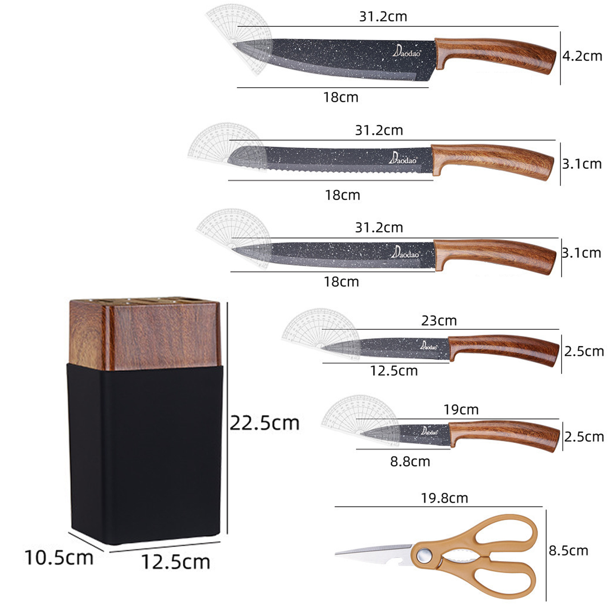 7-pcs Kitchen Knives Set with Wooden Holder