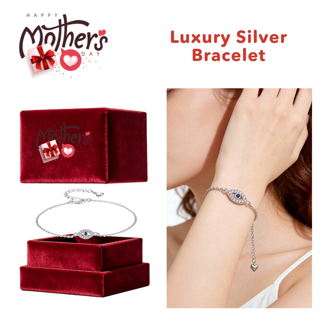 Mother's Day Evil Eye Silver Bracelet 23cm Luxury Silver Evil Eye Bracelet